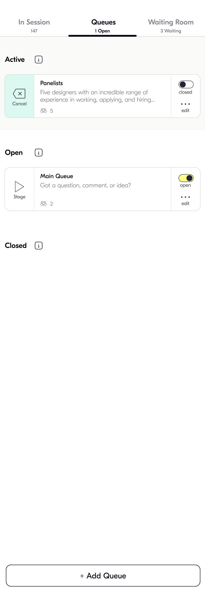 Member Panel - Queue tab