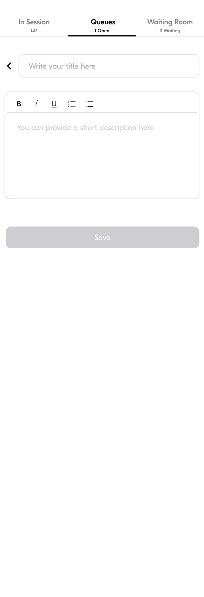 Member Panel - Create new queue