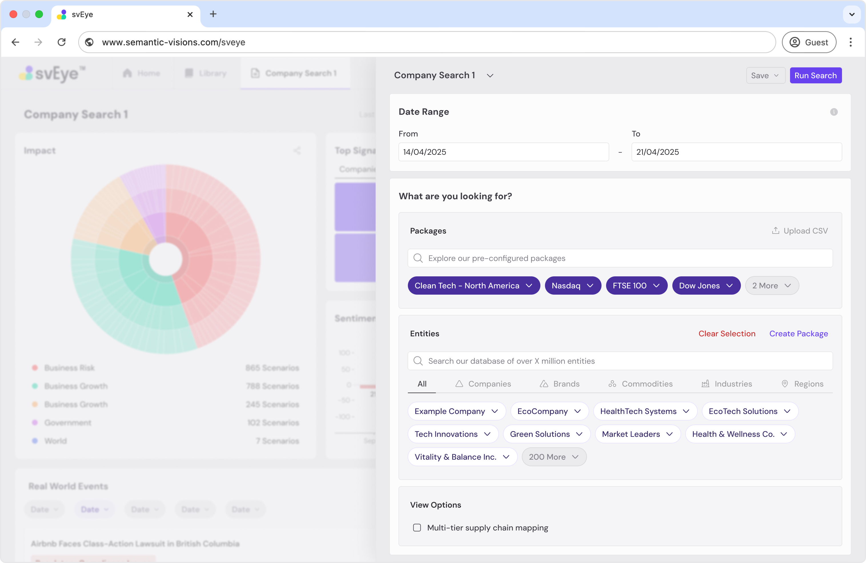 Parameters sidepeek panel for configuring search queries