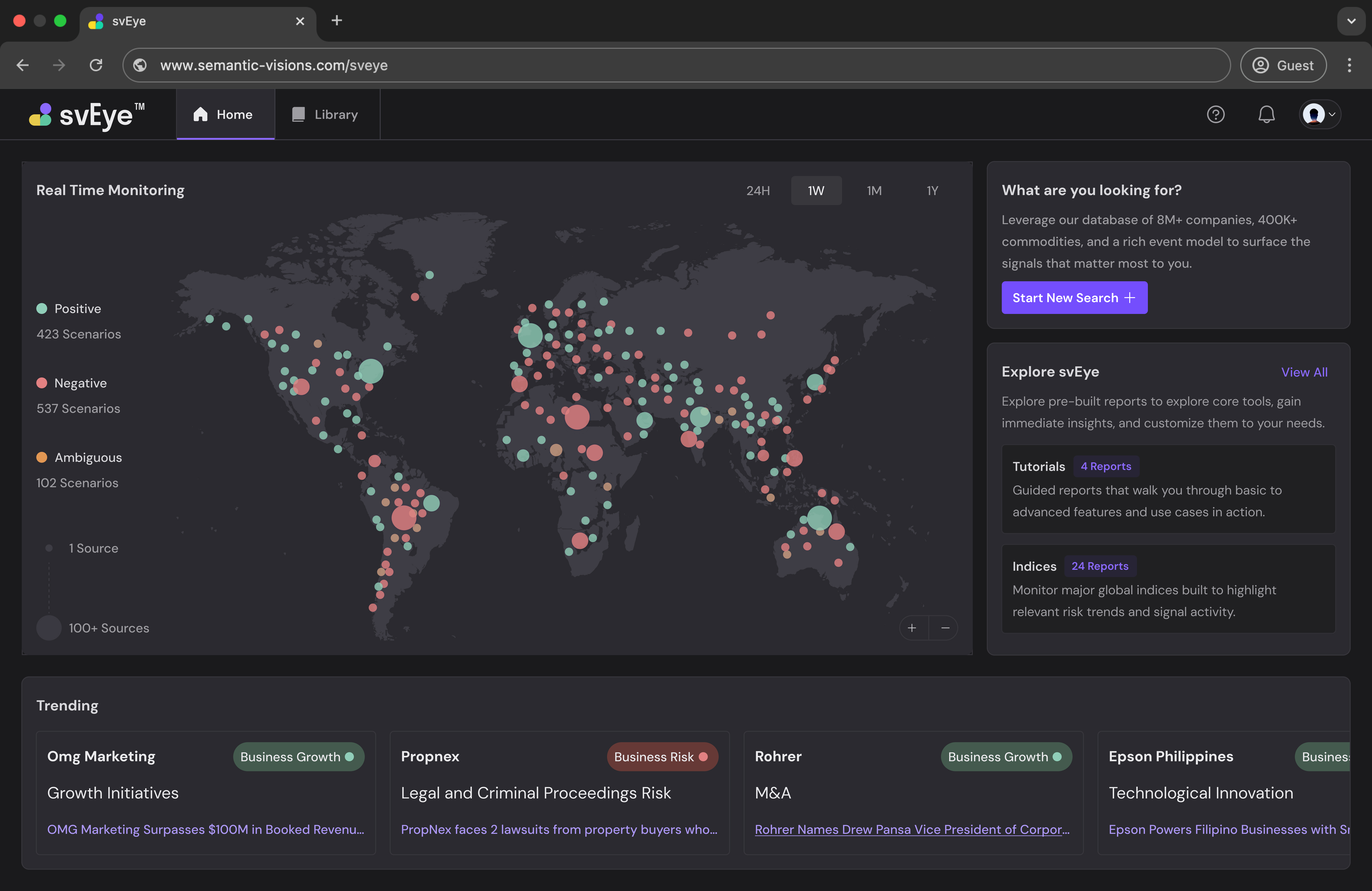 svEye home dashboard in dark mode