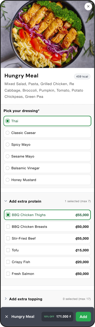 Full multi-tier bowl customizer flow on mobile
