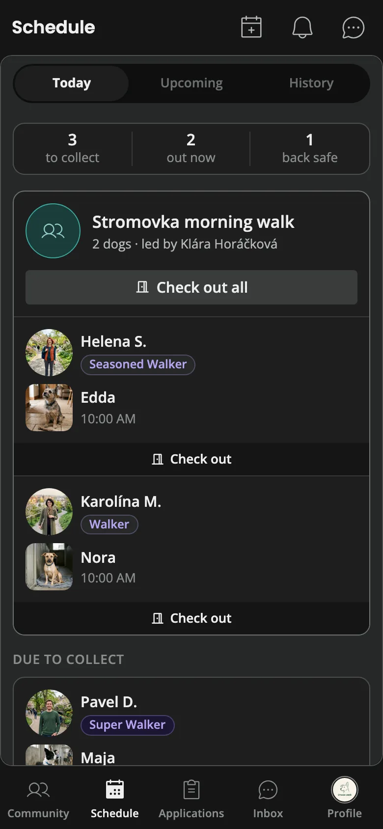 The same handover board in dark theme, identical in structure